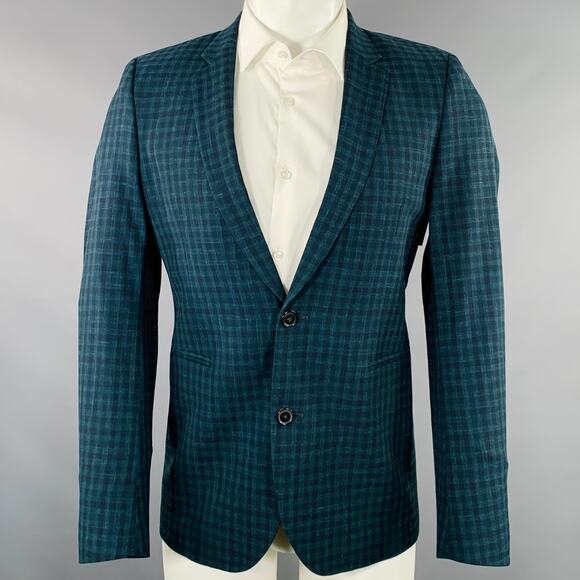 PAUL SMITH Size 36 Green Navy Checkered Wool Linen Sport Coat - Picture 1 of 10